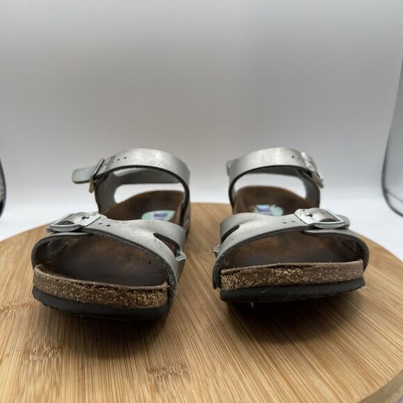 Birkenstock Rio Youth Size 3 Silver Cork Footbed Strap Open Toe Sandal Shoes - Picture 2 of 8